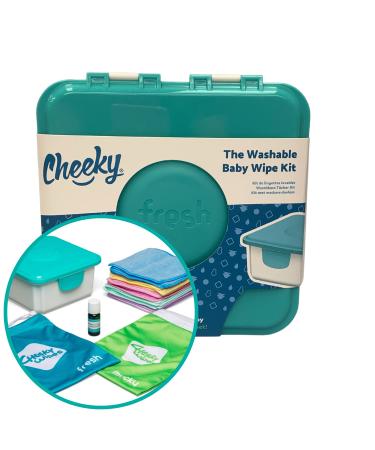 Cheeky Wipes Reusable Hands & Face Kit 25 Washable Rainbow Micro Fibre Baby Wipes 15x15cm Fresh Wipes Storage Container Fresh Travel Bag & Mucky Wipes Bag Includes Fresh Essential Oil Baby Wipes Soaking Solution (10ml)