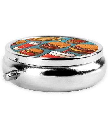 Portable Metal Pill Box - Burgers & Fries Design 3-Compartment Mini Case for Travel Ideal for Small Pills - Buy Online on GoSupps.com
