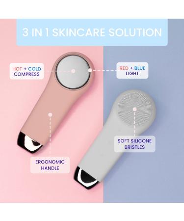 More Life Clarity 3-in-1 Face Cleansing Brush | Hot & Cold Rechargeable Silicone Scrubber for Deep Cleaning | Blush Pink w/ Charging Stand | International Shipping Available - Buy Online on GoSupps.com