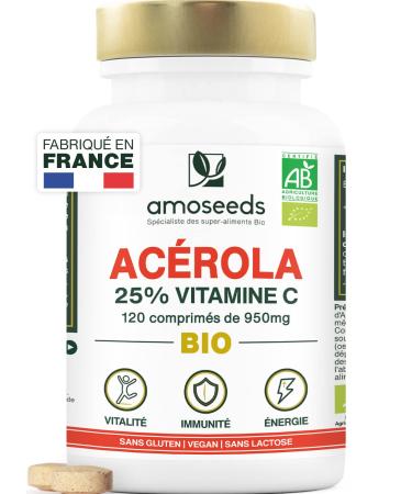 Acerola ORGANIC 25% Natural Vitamin C | 120 950mg Chewable Tablets | Anti-Fatigue Oxidative Stress Immunity | Superior Quality
