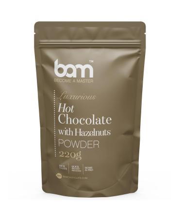 BAM Mélange en poudre pour boisson luxueux pour chocolat chaud aux noisettes, 220 g, 7 portions