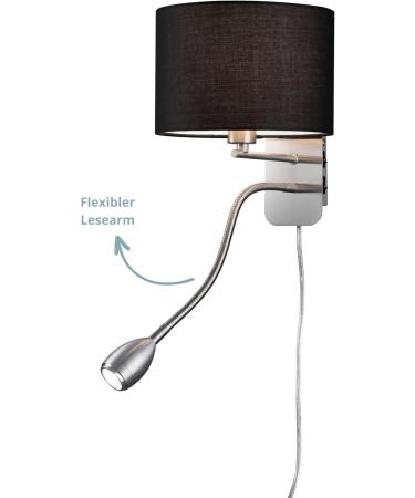 Buy Modern Nickel Matte Wall Lamp with Adjustable Reading Arm - Black Fabric Shade | 1x E14 Max 40W | 20 cm Ideal International Shipping - Buy Online on GoSupps.com
