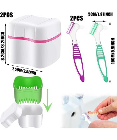 Buy Dental Prostheses Container Set - 2 Denture Boxes & Cleaning Brushes for Teeth & Braces Storage - Green & Pink | International Shipping Available - Buy Online on GoSupps.com