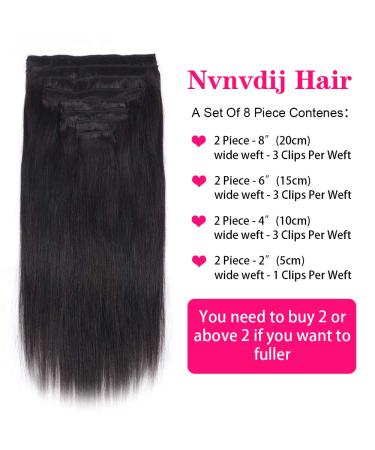 Nvnvdij 18 Inch Straight Clip in Hair Extensions - Brazilian Virgin Human Hair, 8pcs Double Weft Set with 18 Clips, Natural Black Color - Women's Hair Extensions - Buy Online on GoSupps.com