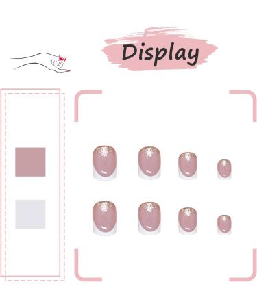 24Pcs Nude Pink Glitter French Tip Press on Nails - Short Square False Nails for Women and Girls - Buy Online on GoSupps.com
