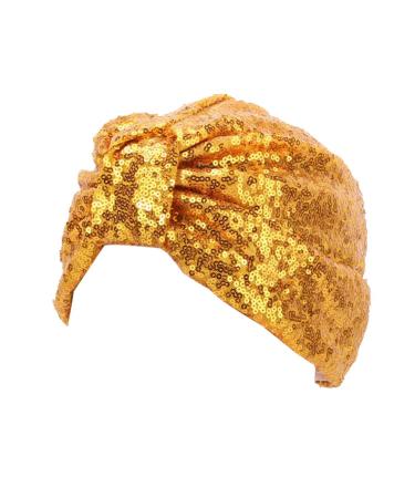 Decou Sparkly Sequin Twist Pleated Hair Wrap Stretch Turban S232 Gold One Size
