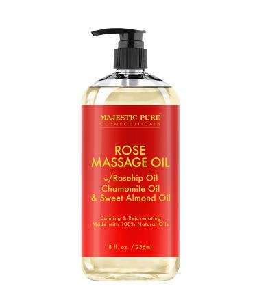 MAJESTIC PURE Rose Massage Oil - Hydrating, Calming, Warming, Relaxing & Rejuvenating Body Oil - Therapeutic Grade, Made with Natural Oils - Skin Care for Men and Women - Made in USA - 8 fl oz - Buy Online on GoSupps.com