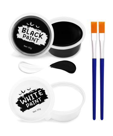 Black & White Face Paint Set (1.25 oz Each) - Professional High Pigment Oil-Based Makeup Kit for Halloween SFX Clown Joker Skeleton Cosplay - Body & Face Costume Party Accessory for Kids Adults