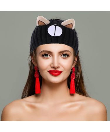 minkissy Knit Headbands Cartoon Braided Crochet Headbands Elastic Turban Head Wraps Cable Knit Winter Ear Warmers for Women Girls Black - Buy Online on GoSupps.com