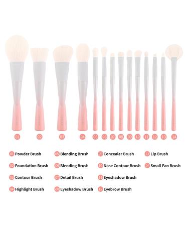 Docolor 14-Piece Pink Makeup Brush Set - Premium Synthetic Kabuki Brushes for Foundation, Blending, Powder, Blush, Concealers, and Eye Shadows - Small Waist Design - Gift Box Included - Buy Online on GoSupps.com