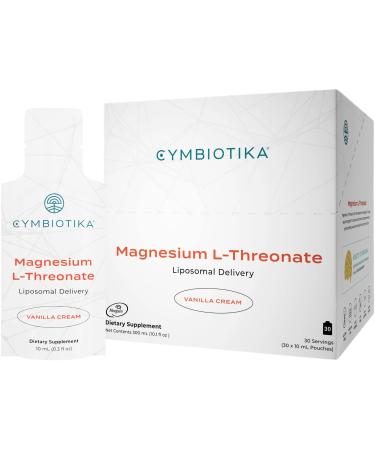 CYMBIOTIKA Liposomal Magnesium L-Threonate 1300mg  Focus Memory Brain Support  Magnesium Supplement for Sleep  High Absorption  Keto  Vegan  Gluten Free  Vanilla Creme  30 Day Supply