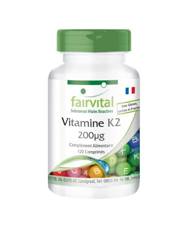 Fairvital | Vitamin K2 200mcg - Menaquinone from fermented soy - MK-7 - VEGAN - Highly dosed - 120 tablets - 4 months