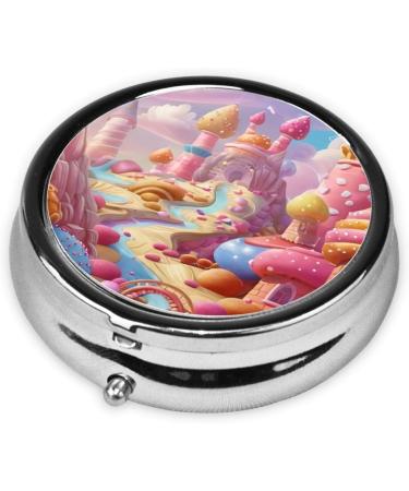 Cartoon Candy Castle Portable Metal Pill Box | Round Mini 3-Compartment | Travel-Friendly Small Pills Organizer - Buy Online on GoSupps.com