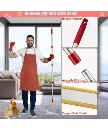 Adjustable Long Handle Carpet Rake Pet Hair Remover - Fur & Lint Removal Brush for Couch, Rugs, and Clothes - Buy Online on GoSupps.com