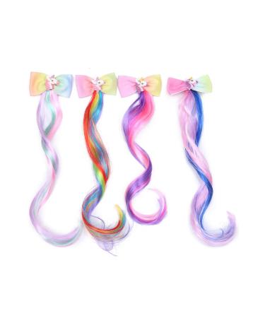 6-Piece Unicorn Hair Clips with Colored Wigs & Curly Ponytails - Princess Dress Up Headdress for Christmas - Multicolor - Buy Online on GoSupps.com