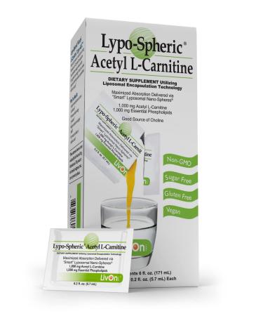 Lypo–Spheric Acetyl L–Carnitine – 30 Packets – 1,000 mg Acetyl L–Carnitine & Essential Phospholipids Per Packet – Liposome Encapsulated for Improved Absorption – 100% Non–GMO