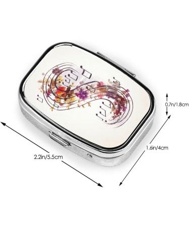 Musical Note Floral Printing Small Pill Case | 2 Compartment Travel Pill Organizer - Cute Purse Gift - Buy Online on GoSupps.com