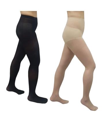 Nsocks 2 couple 40 Denier mild compression tights for women support tights closed toe area Nursing compression stocking 6-15 mmHg 1 black 1 skin color