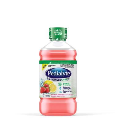 Pedialyte AdvancedCare Electrolyte Solution, Quickly Replaces Fluids, Zinc, and Electrolytes to Prevent Dehydration, Plus Prebiotics to Help Promote Digestive Health, 1 Liter, Strawberry Lemonade - Buy Online on GoSupps.com
