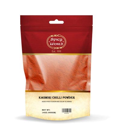 Spicy World Kashmiri Chilli Powder (Deggi Mirch Low Heat Chilly) Ground Chili 400g (14oz) - All Natural | Salt Free | Vegan