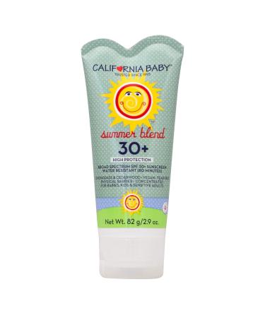 California Baby Summer Blend Broad Spectrum SPF 30+ Sunscreen Lotion - for Babies  Kids & Adults  Free of Added Fragrances  Common Allergens  and Irritants  Fragrance Free  Water Resistant  2.9oz