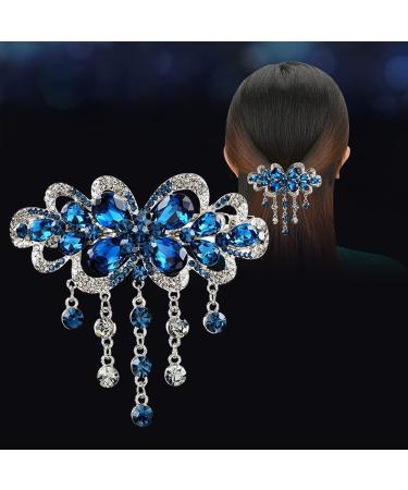 EMZHOLE Large Elegant Deep Blue Flower Tassel Hair Barrette for Women & Girls - Sparkly Glitter Rhinestone Crystal Clip - Buy Online on GoSupps.com