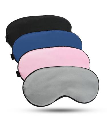Sleep Mask Soft Silk Sleep Eye Cover with Elastic Strap Headband Smooth Eyeshade for Night Sleeping Travel Nap 4 Pack (Black Grey Navy Pink)