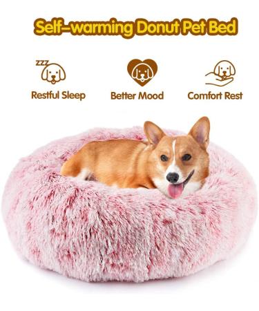 EMUST Round Donut Cat Bed and Marshmallow Dog Bed - Anti-Slip Fluffy Pet Bed for Small to Large Cats and Dogs - Indoor Cat Bed in Rose Pink - 40cm - Buy Online on GoSupps.com