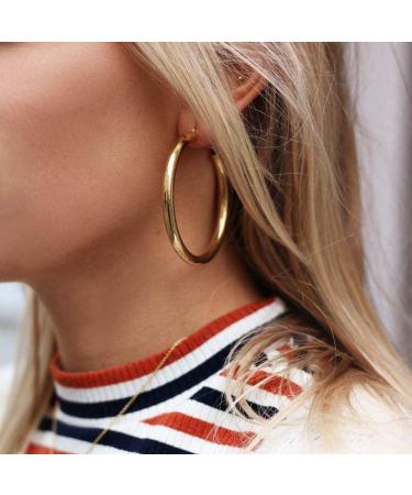 Doubnine Gold Tube Hoop Earrings - Lightweight 50mm Large Women's Fashion Jewelry - Buy Online on GoSupps.com