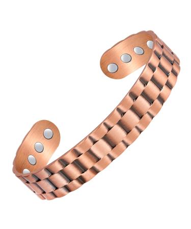 Jecanori Copper Magnetic Bracelets for Men Classic Block Pattern Solid Copper Brazaletes with 12pcs Ultra Strong Magnets Adjustable Size Cuff Bangle with Jewelry Gift Box Block-Copper
