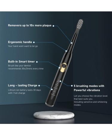 YUNCHI Y2 Sonic Electric Toothbrush - Charcoal Bristles, 5 Modes, Smart Timer, 8 Brush Heads | Deep Clean & Fresh Breath for Adults & Kids - Buy Online on GoSupps.com