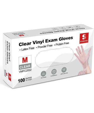 Schneider Clear Vinyl Exam Gloves Latex-Free Disposable Medical Gloves Cleaning Gloves Food Safe Powder-Free 4 mil Medium (Pack of 100) 100 - Buy Online on GoSupps.com