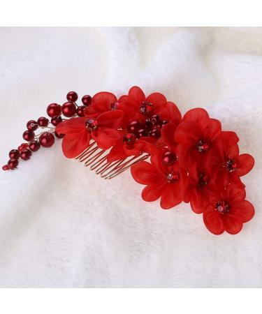 LALAFINA Wedding Hair Comb Artificial Flower Hair Barrettes Pearl Rhinestone Bridal Hair Clip for Women Girls (Red) - Buy Online on GoSupps.com