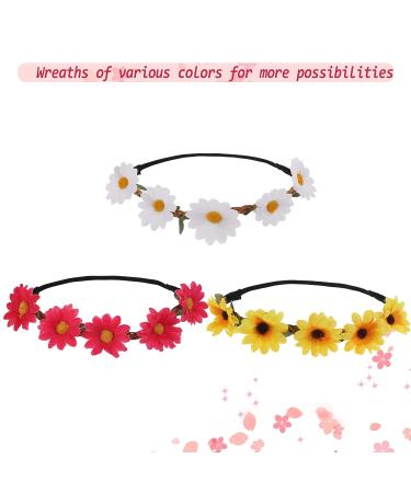 Daisy Flower Headband Multicolor Floral Garland - 3 Piece Set for Women & Girls | Adjustable Elastic Hair Band for Wedding, Festival, Party - Buy Online on GoSupps.com