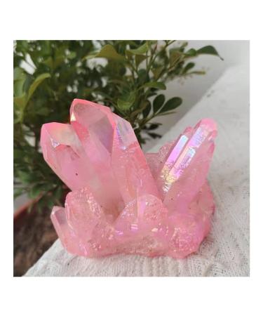 Choice of Gifts 1pcs 120-180g Natural Angel Crystal Cluster Pink Electroplating Titanium Coating Quartz Cluster Vibration Stone ningxiao (Size : 120-150g)