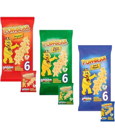 Pom-Bear Original Salt & Vinegar Cheese & Onion Crispy Chips Bags - 3 x Mixed Pom-Bear Chips Bags 120g - Buy Online on GoSupps.com