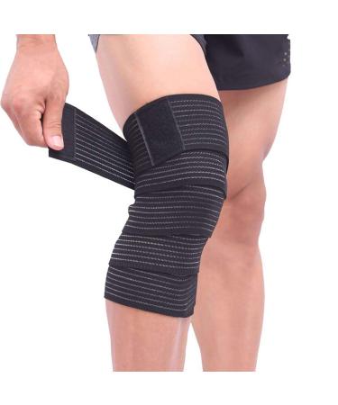 (2 Pack) 1 Pair Elastic Knee Brace Compression Bandage Straps Wraps Support for Legs Pain Relief Knee Pad Sleeve for Women Men Running Basketball Tennis Soccer Football Black 120cm/47 Inch length