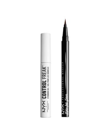 Nyx Professional Makeup eyebrow gel Control freak eyebrow gel clear brow setters and transparent mascara 10 ml & epic ink eyeliner felt pen waterproof vegan formula black control freak eyebrow angel bundle with epic ink eyeliner