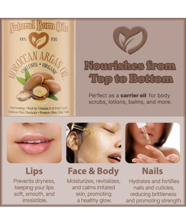 Natural Born Oils Moroccan Argan Oil. 2oz. 100% Pure and Natural Cold-pressed Organic. Natural Moisturizer for Your Skin and Hair - Buy Online on GoSupps.com