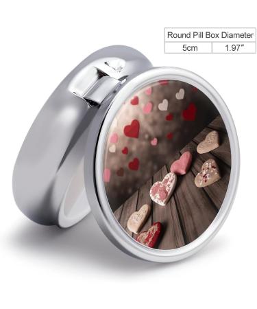 Valentine's Day Round Pill Box - 3 Compartment Decorative Metal Organizer | Portable Pocket Pill Case - Buy Online on GoSupps.com