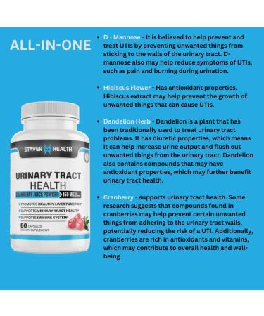 Urinary Tract Health Cranberry Pills for Women D Mannose 1000mg Capsules - Dandelion Herb Supplement - Helps Women Health 60 CT - Buy Online on GoSupps.com