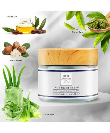 HerbOrganic Moisturizing Day Cream and Night Cream 50 ml Collagen Production Prevents Dryness and Wrinkles Pimples and Acne With Shea Butter Green Tea and Aloe Vera - Buy Online on GoSupps.com