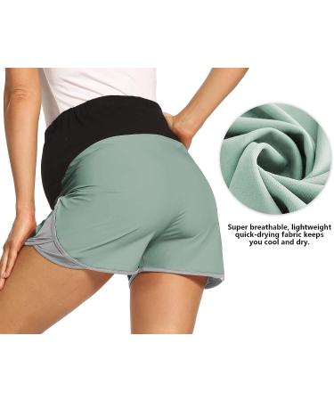 Foucome Maternity Quick-Dry Over Belly Yoga Shorts - Green/Grey, Small - Buy Online on GoSupps.com