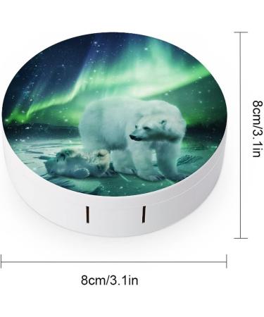 Northern Lights Polar Bear Round Case For Contact Lens Kit Storage Box with Mirror Printed - Buy Online on GoSupps.com