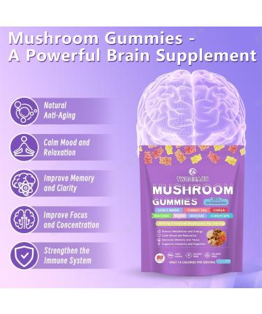 Mushroom Supplement Gummies with Ashwagandha and Lions Mane Maitake Turkey Tail Reishi Chaga Shiitake Cordyceps Nootropic Brain Supplement for Focus Memory Immune Support and Stress Relief - Buy Online on GoSupps.com