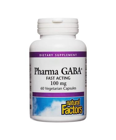 Natural Factors Stress Relax Pharma GABA 100mg 60 Vegan Lab Tested Vegetarian Soy Free Gluten Free Non-GMO