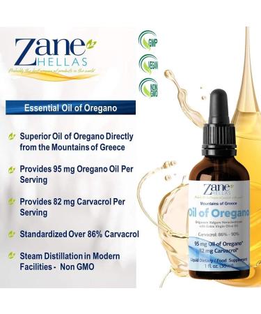 Zane Hellas 50% Oregano Oil - Greek Essential Oil with 86% Carvacrol - 82mg Per Serving - 1 fl. oz - Buy Online on GoSupps.com