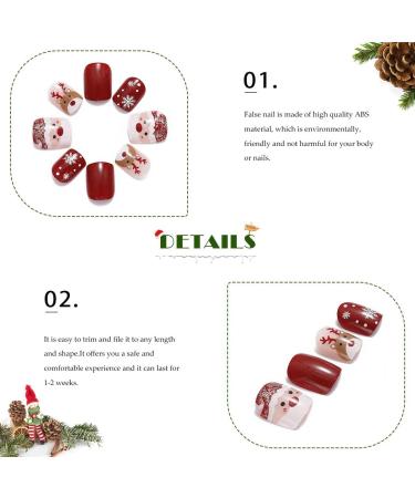 Vatocu Christmas False Nails - Short Red Press On Nails with Snowflakes, Elk, Snowman Design - 24pcs for Women and Girls - Buy Online on GoSupps.com
