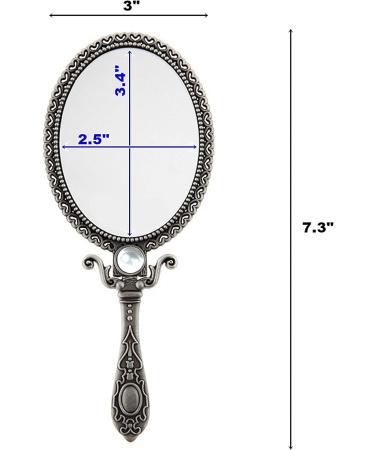 SEHAMANO Vintage Double Sided Handheld Makeup Metal Mirror with Pearl Decoration - Portable Folding Handle, Matt Grey - Buy Online on GoSupps.com