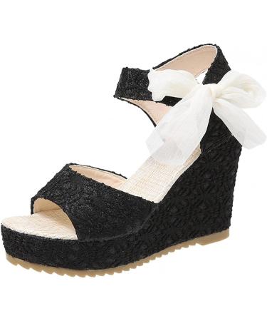 Gufesf 2022 Platform Sandals for Women - Sexy Polka Dot Wedge Sandals, Open Toe High Heel Shoes in Black - Size 8 - Buy Online on GoSupps.com